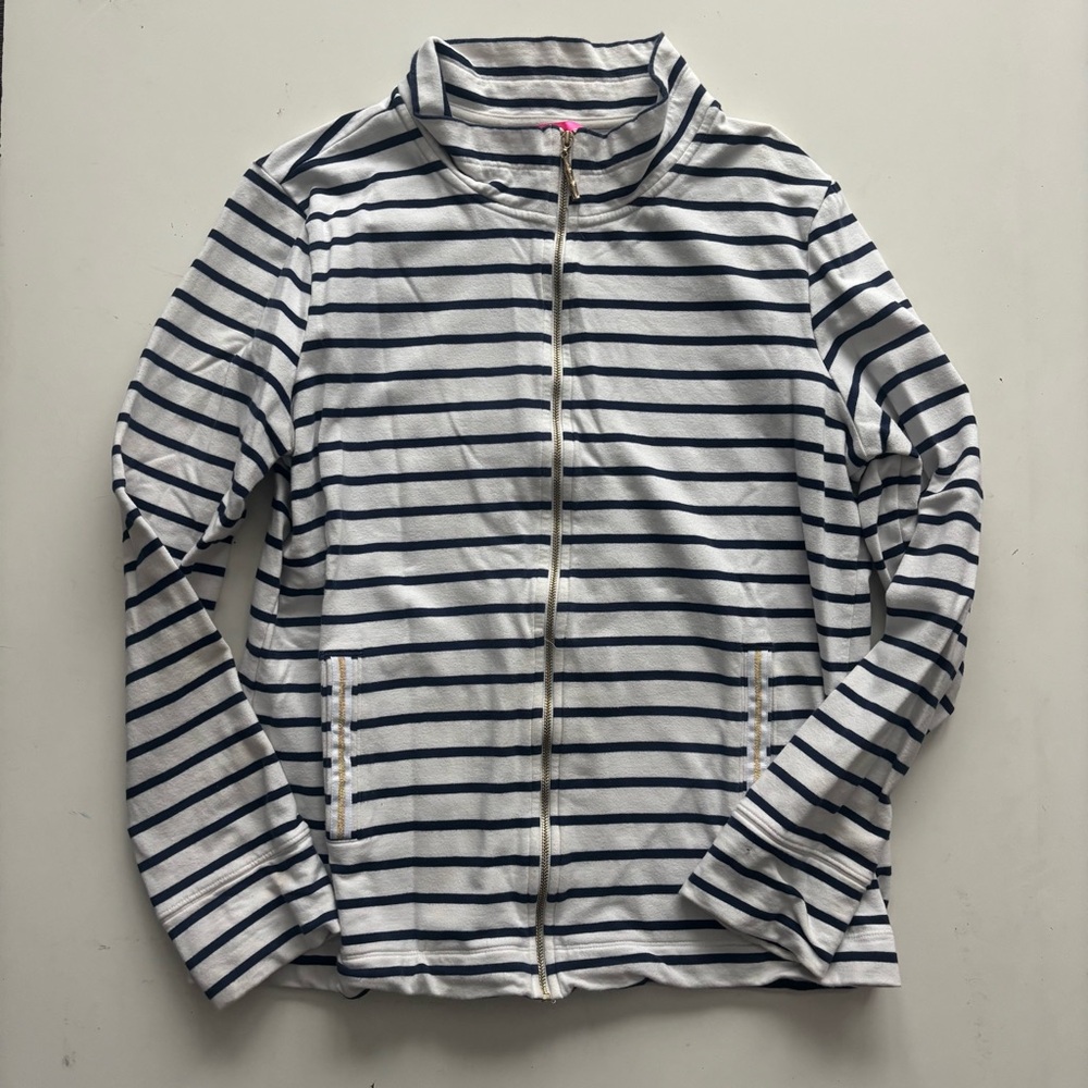 Lilly Pulitzer White & Navy Striped Zipped Popover